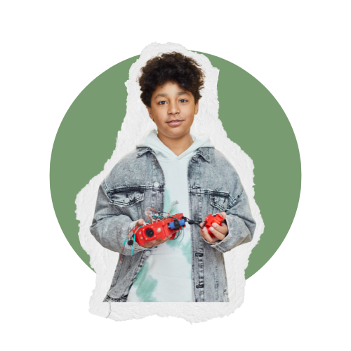 Boy holding robotics.